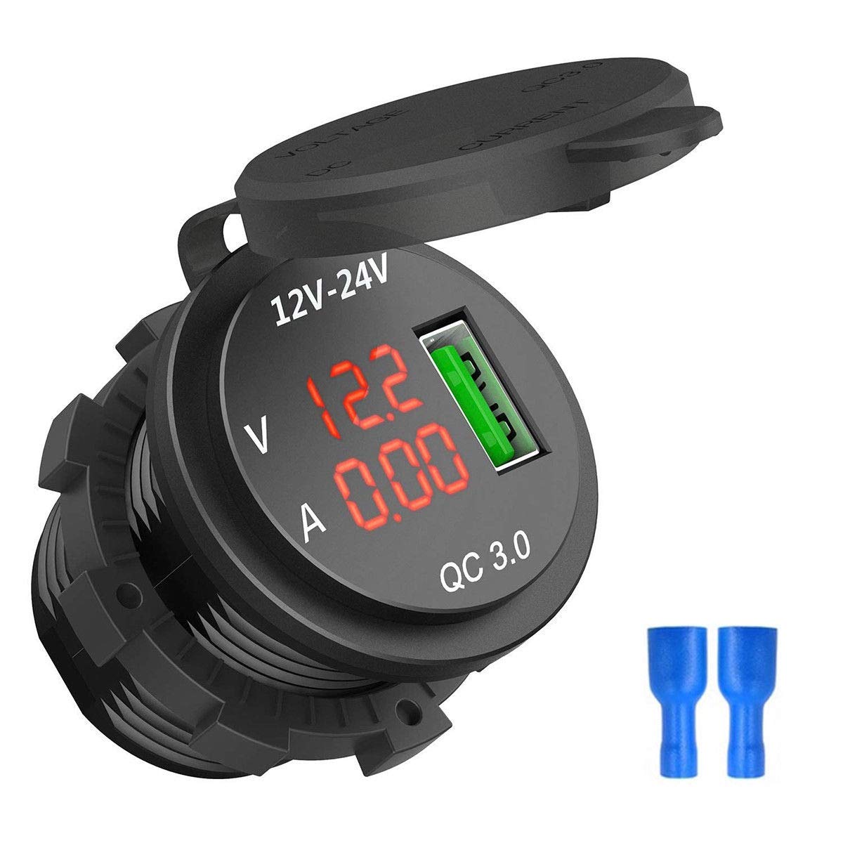 Bahderaus 12 V / 24 V Schnell Ladung 3,0 Auto Zigaretten Anzünder USB Ladegerät Led Voltmeter Amperemeter Schwarz Und Rot von Bahderaus