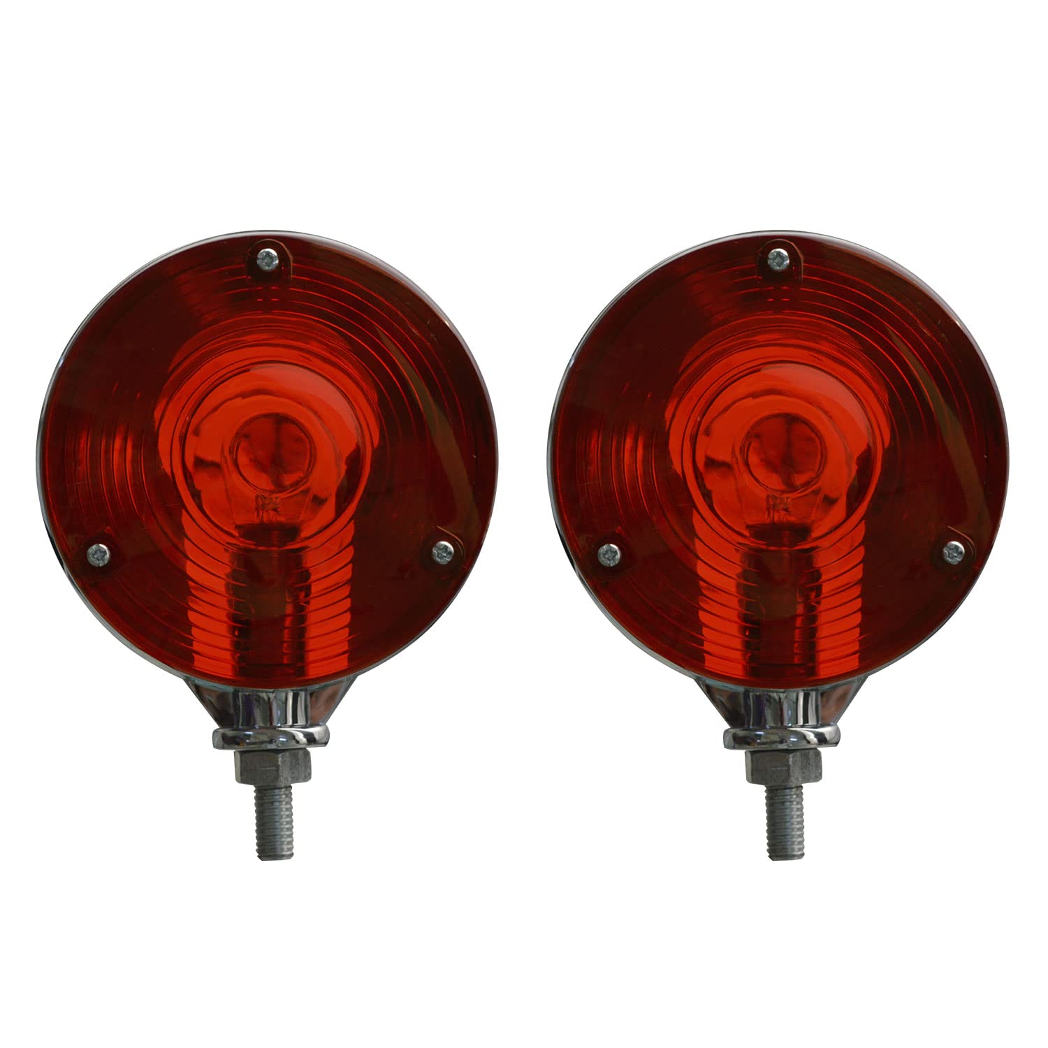 Bajato Tractor Tail Lights Waterproof Round Red/Red Double Face Lights Assembly with 12v Bulbs Compatible for Truck Trailer SUV RV Fender Stop Turn Tail and Parking Light, Chrome Die Cast Housing von Bajato