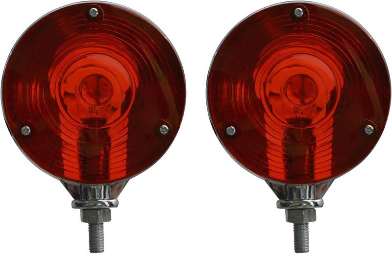 Bajato Tractor Tail Lights Waterproof Round Red/Red Double Face Lights Assembly with 12v Bulbs Compatible for Truck Trailer SUV RV Fender Stop Turn Tail and Parking Light, Chrome Die Cast Housing von Bajato