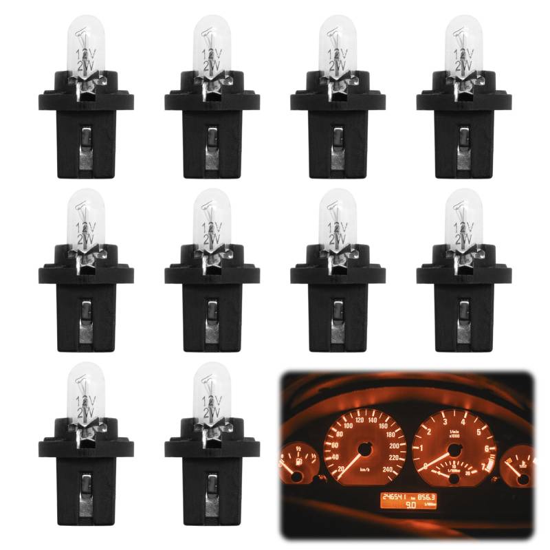 10 Stück Armaturenbrett-Leuchtmittel DC 12 V 1,2 W T5 mit direktem Anschluss, Anzeigelampe, Zentralsteuerung, Dash Light für Auto, Motorrad, Innenbereich, Geschwindigkeitsinstrument, hellgelb von BakeWhiz