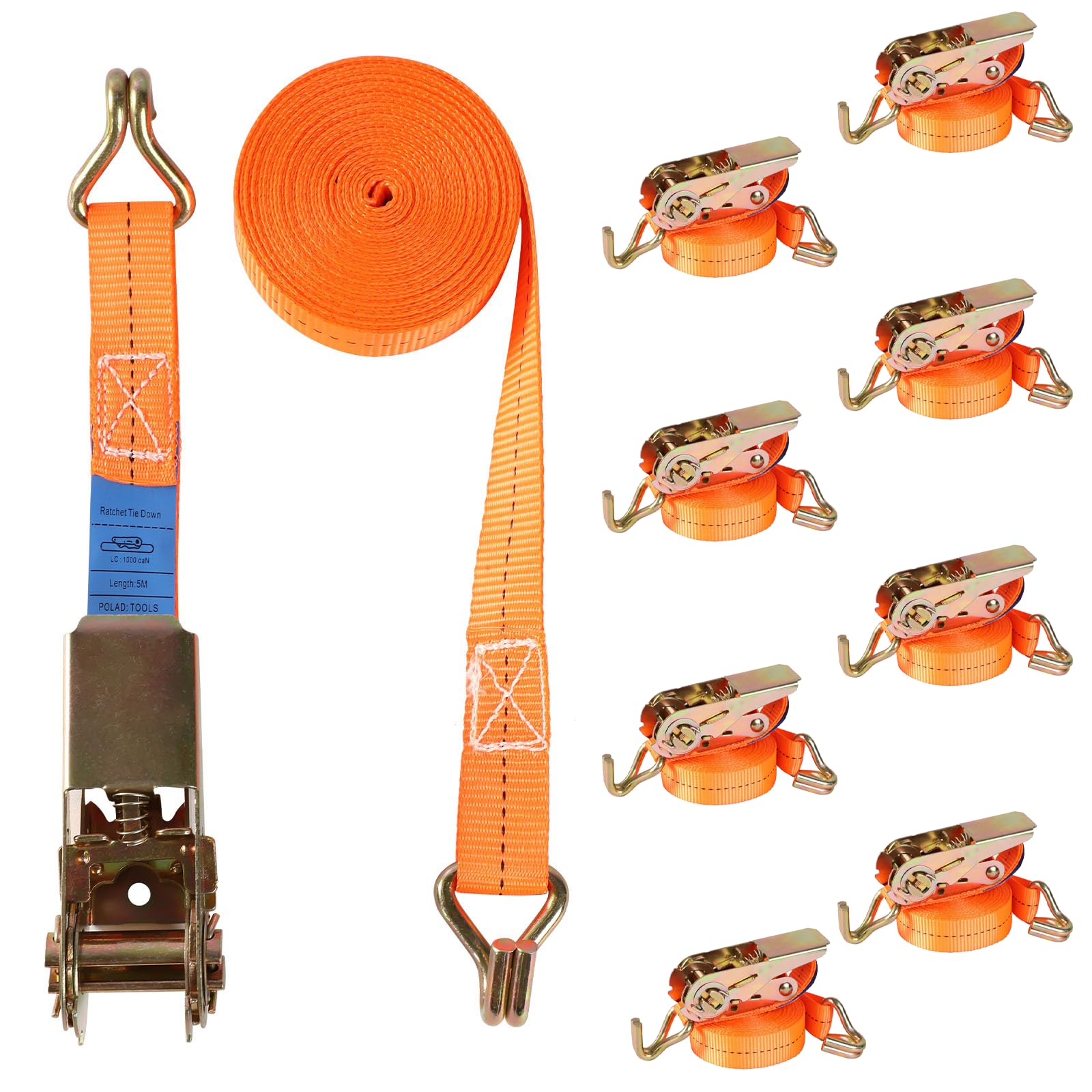 Baketron Spanngurte mit Ratsche und Haken 8er Set, 25mm breit 4m lang, bis 1000kg, Spanngurt orange, Zurrgurte für Ladungssicherung,TÜV/GS Geprüft,Zweiteilig Ratschen Set von Baketron