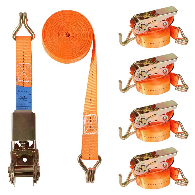 Baketron Spanngurte mit Ratsche und Haken er Set, 25mm breit 4m lang, bis 1000kg, Spanngurt orange, Zurrgurte für Ladungssicherung,TÜV/GS Geprüft,Zweiteilig Ratschen Set von Baketron