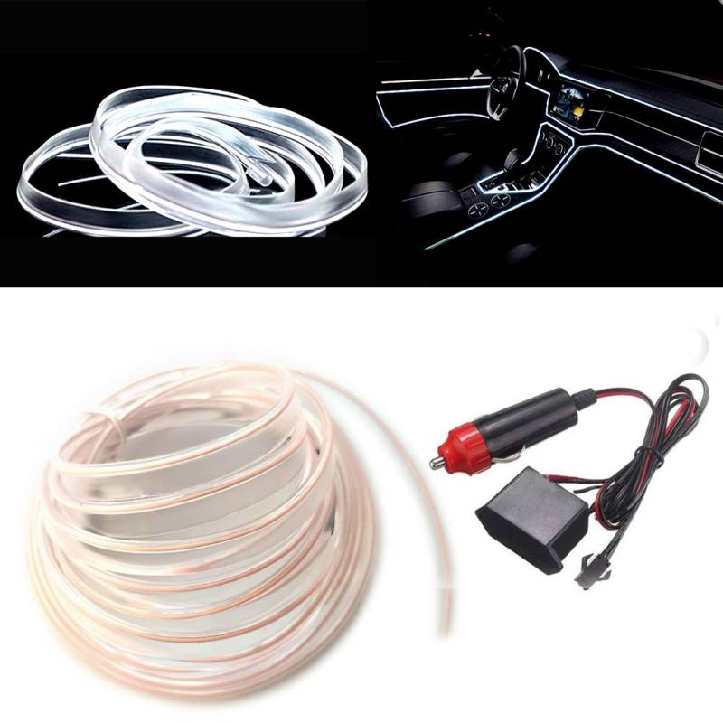 Balabaxer Bright Weiß EL Wire mit 6mm Nähkante, 3m Neondraht 12V mit Absicherung für Automotive Car Interior Decoration von Balabaxer