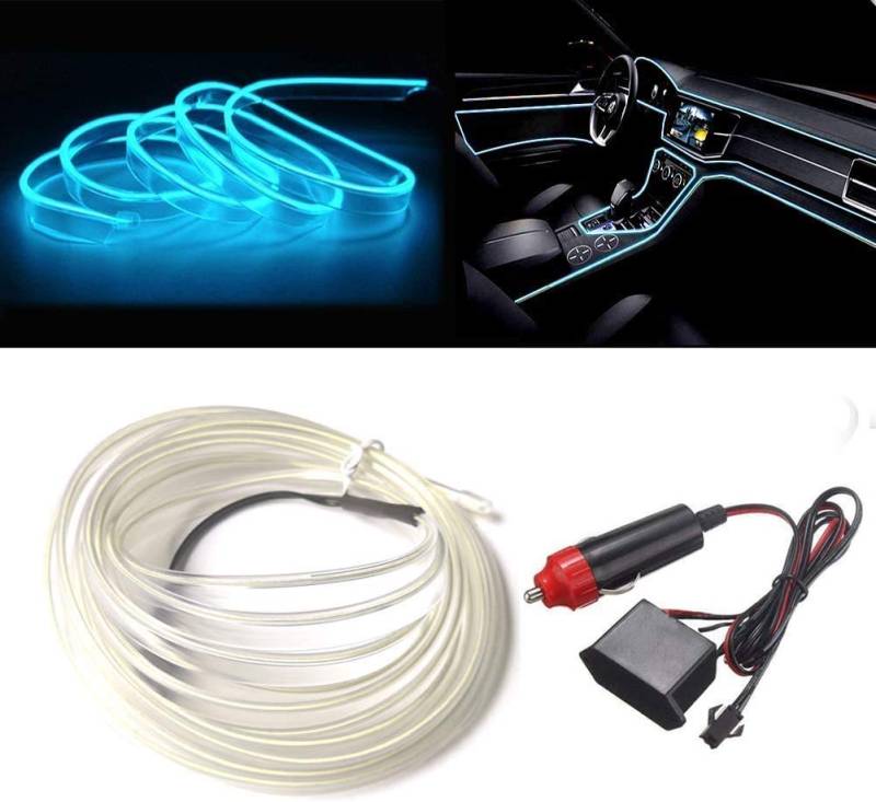 Balabaxer Eisblau EL Wires Car Kit，10M Flexible Neon EL Draht für Autos DC 12V Neonatmosphäre Glühendes Elektrolumineszenzlicht Glühendes Neonlicht von Balabaxer