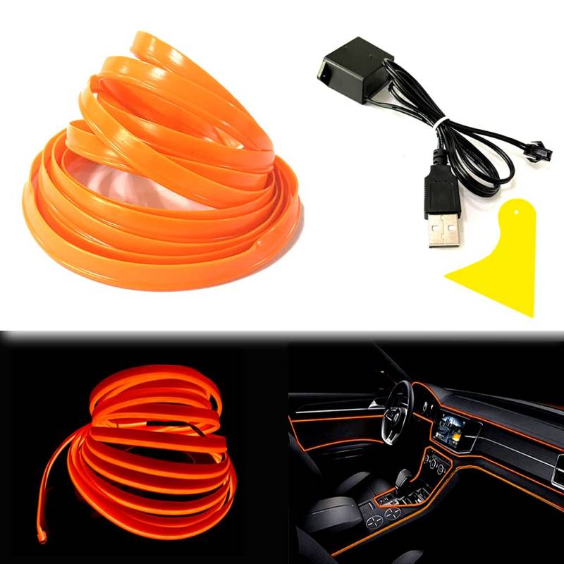 Balabaxer El Wire LED-Streifen für den Innenbereich, Orange, 10 m, Neondraht, USB, 5 V, mit Sicherungsschutz für Automobil-Innendekoration, mit 6 mm Nähkante von Balabaxer