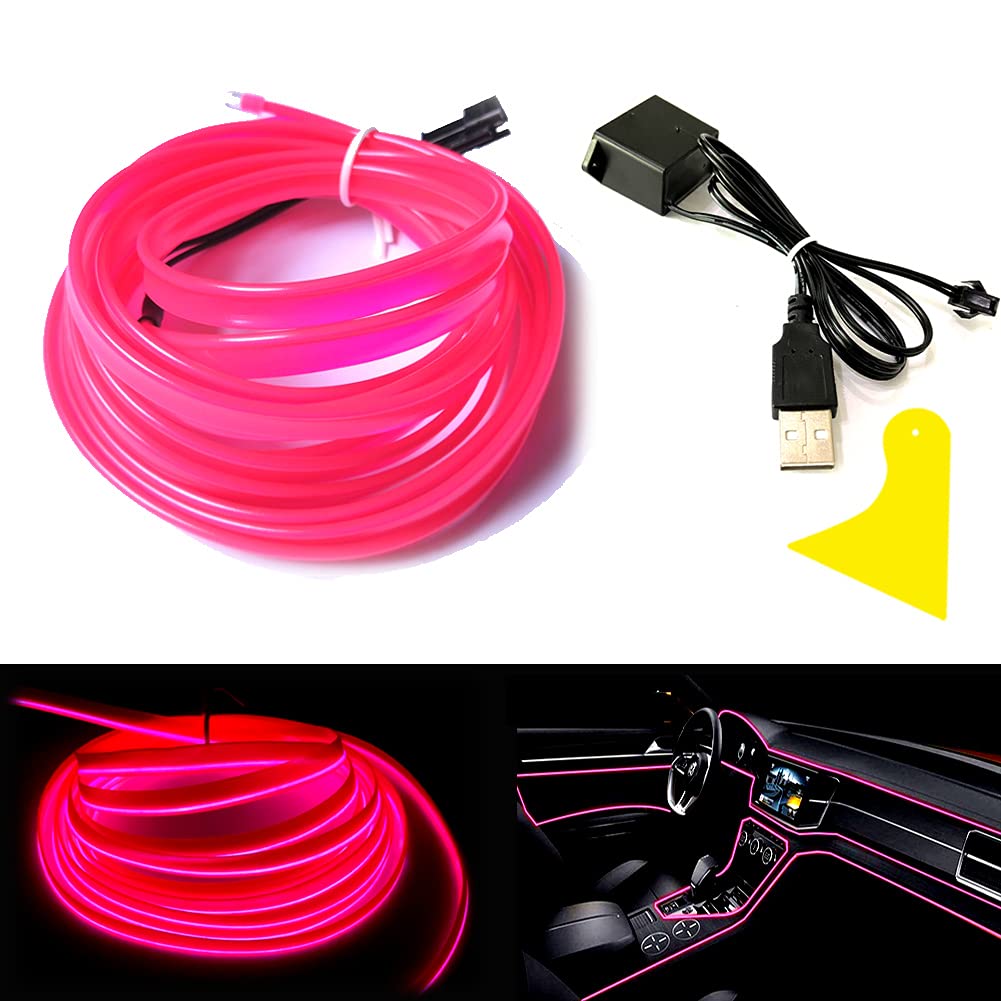 Balabaxer El Wire Rosa Innenraum-LED-Streifenlichter, 3 m Neondraht, USB 5 V, mit Sicherungsschutz für Automobil-Innendekoration mit 6 mm Nähkante… von Balabaxer