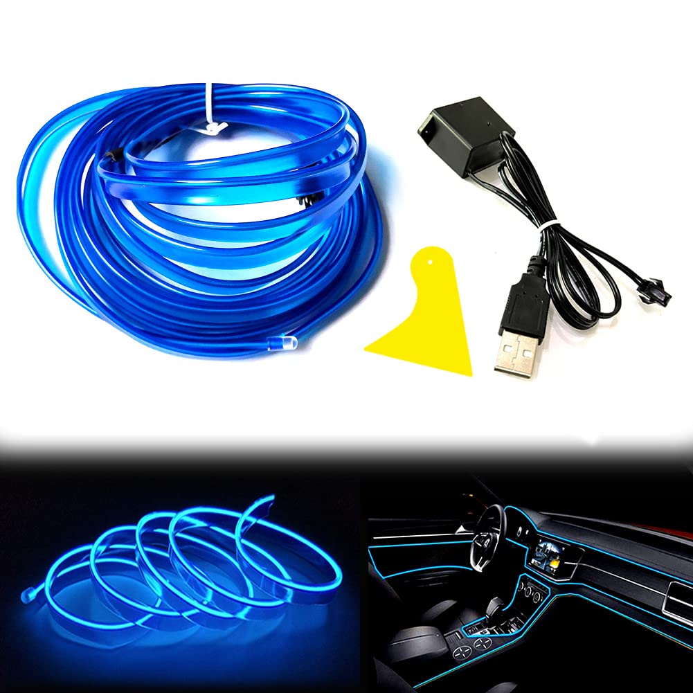 Balabaxer USB EL Wire Blau，5M/16.4FT Flexible Neonlichtröhre DC 5V Neonröhre Lichter Auto Innenverkleidung Lichtleiste für Innenverkleidung Gap Dekorative… von Balabaxer