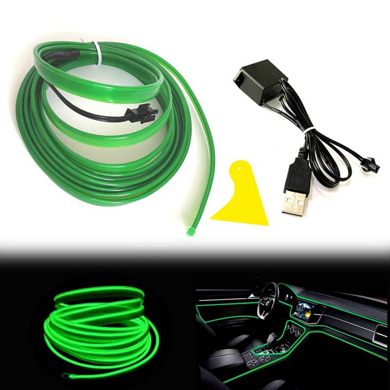 Balabaxer USB EL-Wire Grün, 3M/9.8FT Flexible Neonlichtröhre DC 5V Neonröhre Innenraumlichtleiste für Autoinnenraum, Lücke Dekorationsbeleuchtung. von Balabaxer