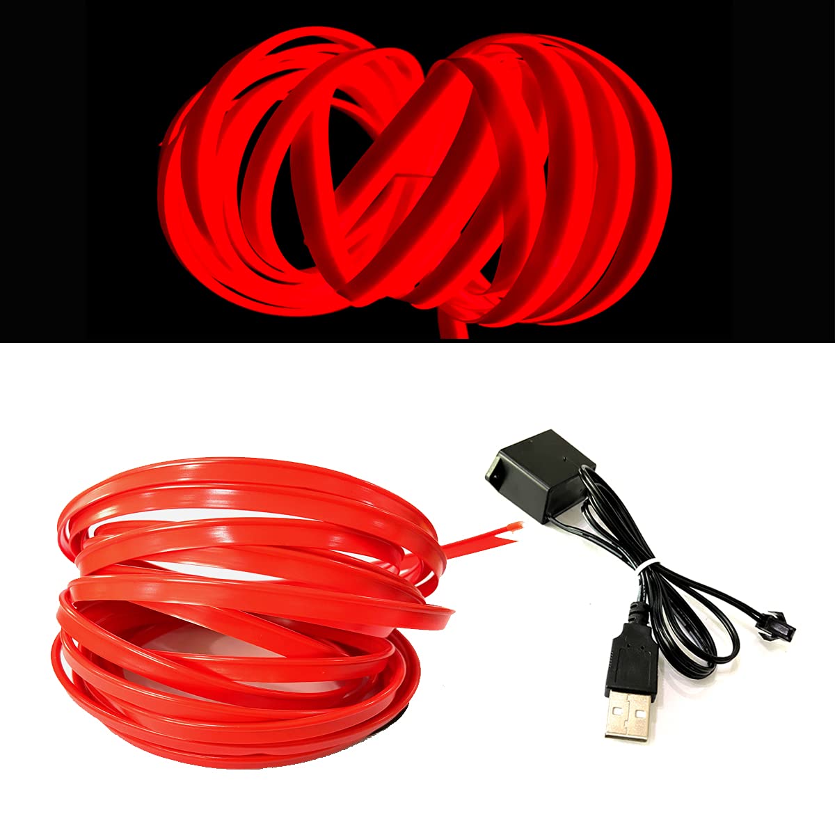 Balabaxer USB EL-Wire Rot, 5M/16.4FT Flexible Neonlichtröhre DC 5V Neonröhre Innenraumlichtleiste für Autoinnenraum, Lücke Dekorationsbeleuchtung. von Balabaxer