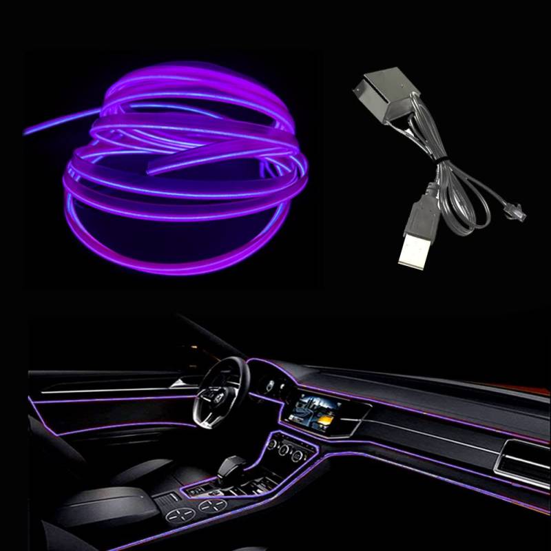 Balabaxer USB EL Wire Violett，5M/16.4FT Flexible Neonlichtröhre DC 5V Neonröhre Lichter Auto Innenverkleidung Lichtleiste für Innenverkleidung Gap Dekorative…… von Balabaxer