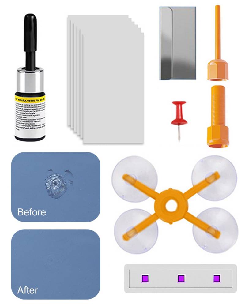 Windschutzscheiben-Reparaturset, Auto-Windschutzscheiben-Riss- und Splitter-Reparaturset, Harzglas-Reparaturflüssigkeit für Autoglas, Riss-Reparatur-Set, Sternform, Bulls-Eye, Kratzer und von Baladais