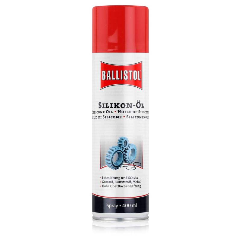 BALLISTOL 25307 Silikon-Öl 400ml Spray – Mineralöl-freie Schmierung für Gummi, Polymere, Plastik, Metalle - Säurefrei, weiß von BALLISTOL