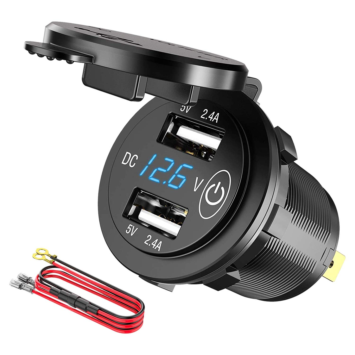 Bamberg 12V USB Steckdose, Wasserdicht 12V / 24V 24W 4.8ein Dual USB Laden Buchse Steckdosen Adapter mit LED Voltmeter Schalter von Bamberg