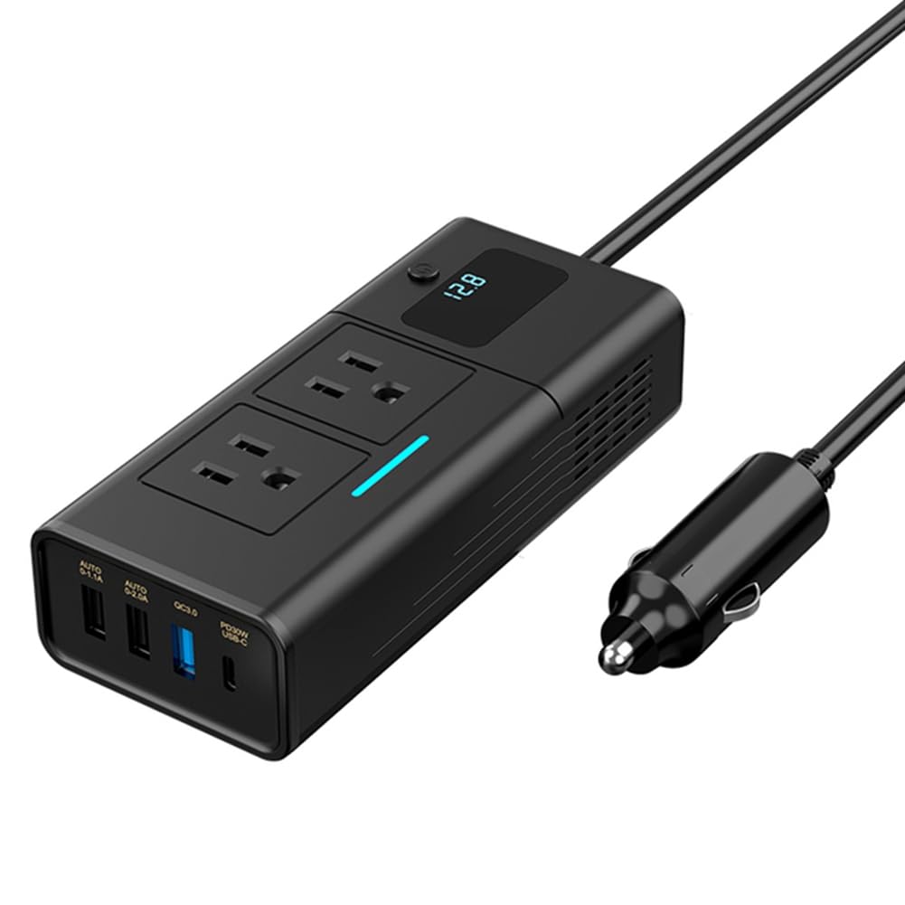 Bamberg 200 W Auto-Wechselrichter DC 12 V auf AC 110 V Wechselrichter PD QC3.0 4 USB-Anschlüsse Dual-Auto-Wechselrichteradapter von Bamberg