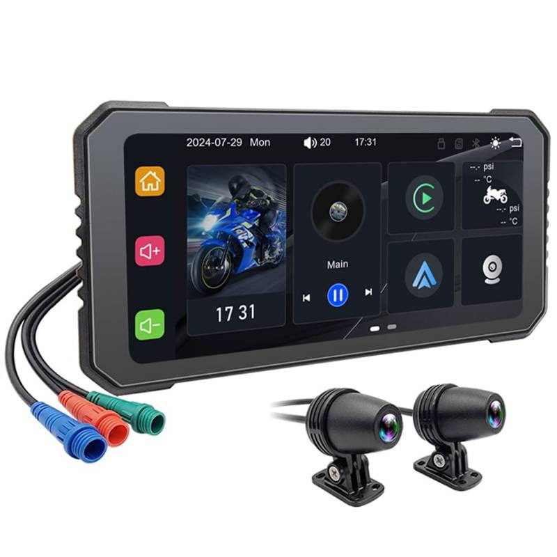 Bamberg 6,25 Motorrad-DVR, Kabelloses CarPlay für Android Auto, GPS-Navigationsmonitor, Bluetooth, Wasserdichter Touchscreen von Bamberg