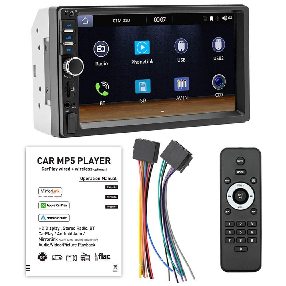 Bamberg 7-HD-Touchscreen-Autoradio Fürs Auto mit CarPlay, Android Auto, Bluetooth-Stereo, Multimedia-Player, FM, Leistungseingang über Aux, Feine Verarbeitung. von Bamberg