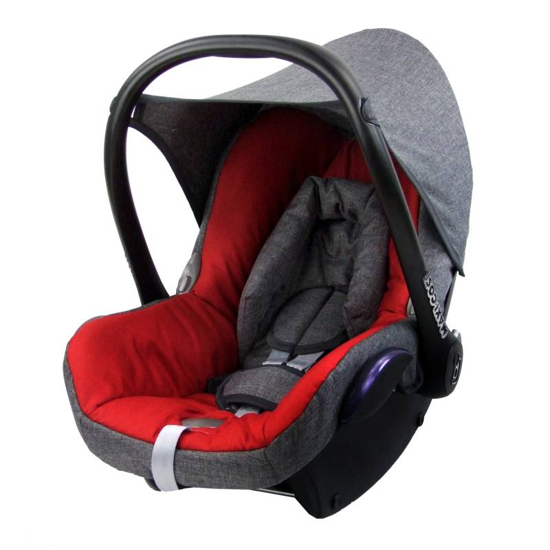 BAMBINIWELT Bezug Ersatzbezug kompatibel mit Maxi-Cosi CabrioFix für Babyschale 6-TLG Komplett-Set hochwertiges Polyestergemisch (meliert grau-rot) von BambiniWelt by Rafael K.