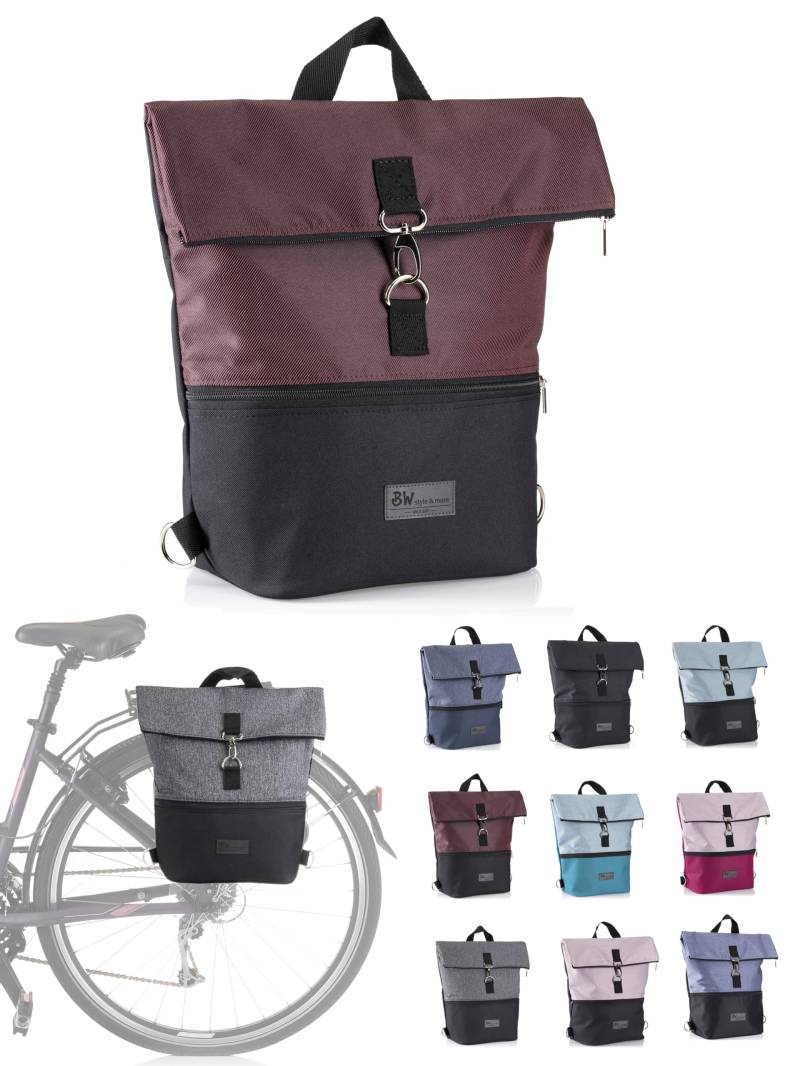 BambiniWelt by Rafael K. Fahrradtasche für Gepäckträger [Gepäckträgertasche] mit Rucksack Fahrrad Tasche universal für Sport und Freizeit (schwarz-Bordeaux) von BambiniWelt by Rafael K.