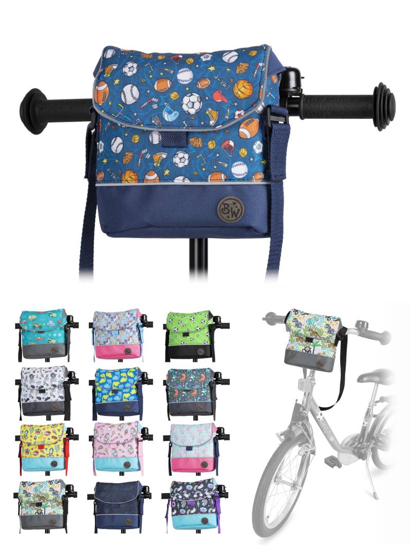 Kinder Lenkertasche [Fahrradtasche für Kinder] Laufradtasche Lenkerkorb Laufrad Roller Tasche Zubehör Kinderfahrrad kompatibel mit Puky Woom Laufrad wasserabweisend mit Schultergurt (Modell 01) von BambiniWelt by Rafael K.