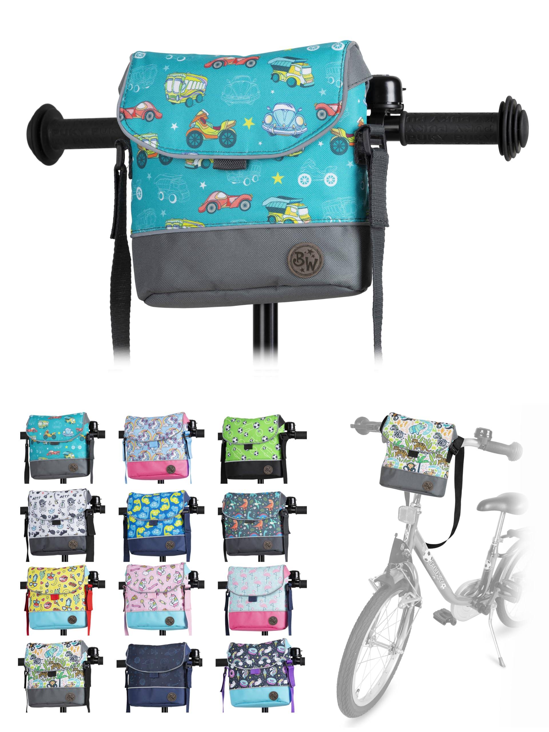 Kinder Lenkertasche [Fahrradtasche für Kinder] Laufradtasche Lenkerkorb Laufrad Roller Tasche Zubehör Kinderfahrrad kompatibel mit Puky Woom Laufrad wasserabweisend mit Schultergurt (Modell 02) von BambiniWelt by Rafael K.