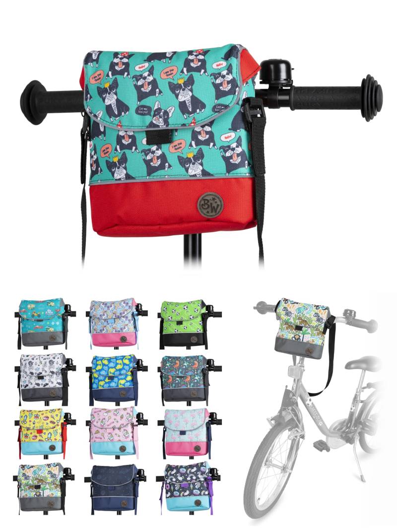 Kinder Lenkertasche [Fahrradtasche für Kinder] Laufradtasche Lenkerkorb Laufrad Roller Tasche Zubehör Kinderfahrrad kompatibel mit Puky Woom Laufrad wasserabweisend mit Schultergurt (Modell 15) von BambiniWelt by Rafael K.