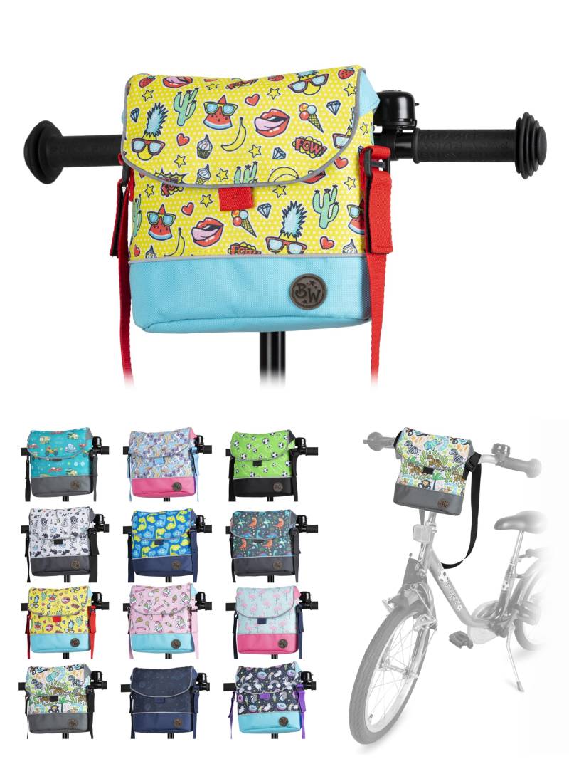 Kinder Lenkertasche [Fahrradtasche für Kinder] Laufradtasche Lenkerkorb Laufrad Roller Tasche Zubehör Kinderfahrrad kompatibel mit Puky Woom Laufrad wasserabweisend mit Schultergurt (Modell 18) von BambiniWelt by Rafael K.