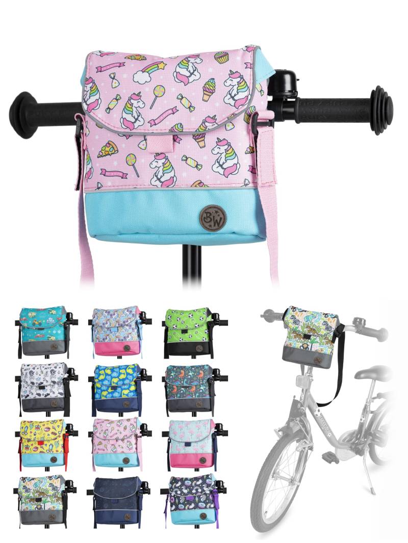 Kinder Lenkertasche [Fahrradtasche für Kinder] Laufradtasche Lenkerkorb Laufrad Roller Tasche Zubehör Kinderfahrrad kompatibel mit Puky Woom Laufrad wasserabweisend mit Schultergurt (Modell 20) von BambiniWelt by Rafael K.