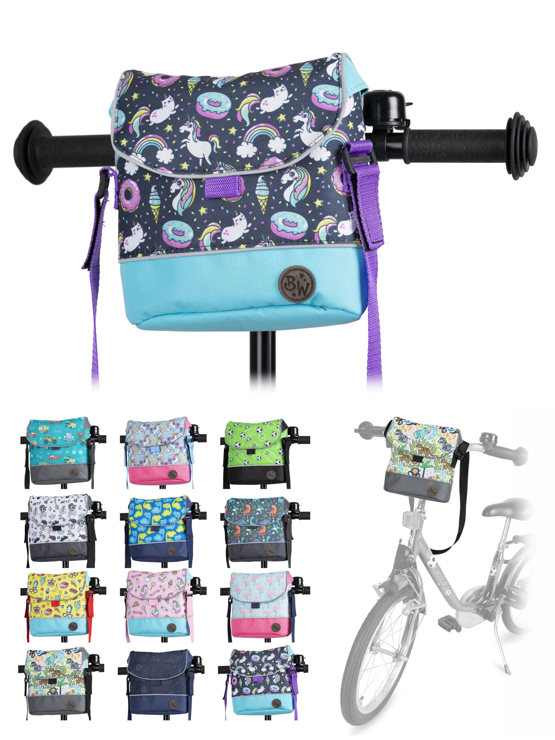 Kinder Lenkertasche [Fahrradtasche für Kinder] Laufradtasche Lenkerkorb Laufrad Roller Tasche Zubehör Kinderfahrrad kompatibel mit Puky Woom Laufrad wasserabweisend mit Schultergurt (Modell 24) von BambiniWelt by Rafael K.