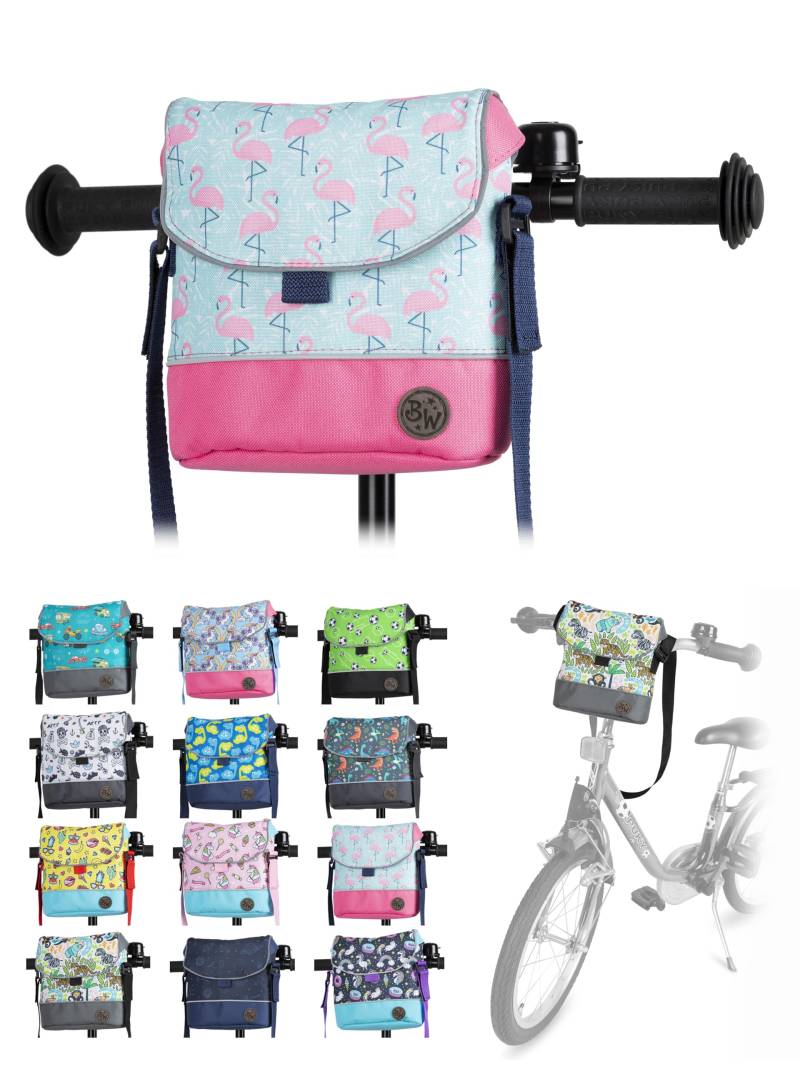 Kinder Lenkertasche [Fahrradtasche für Kinder] Laufradtasche Lenkerkorb Laufrad Roller Tasche Zubehör Kinderfahrrad kompatibel mit Puky Woom Laufrad wasserabweisend mit Schultergurt (Modell 25) von BambiniWelt by Rafael K.