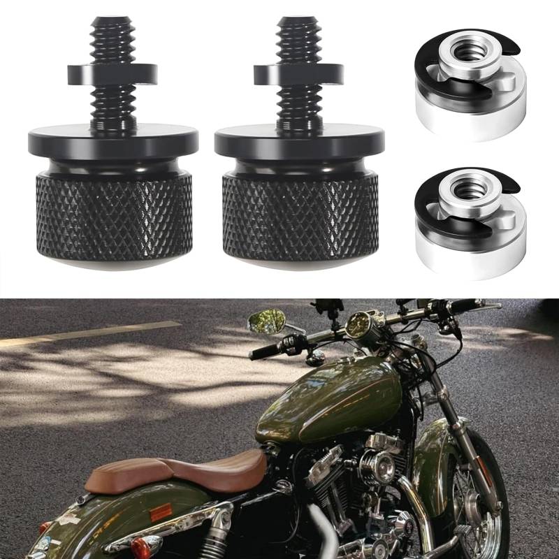 2 Stück Motorrad Sitzschrauben Set Motorrad Aluminium Sitz Schraube Aluminium Billet Chrom Ersatzschrauben Billet Chrom Motorrad Sitz Schwarz für Sitzschraube des Motorrads mit Nuss(1/4"-20 Gewinde) von Bamyli