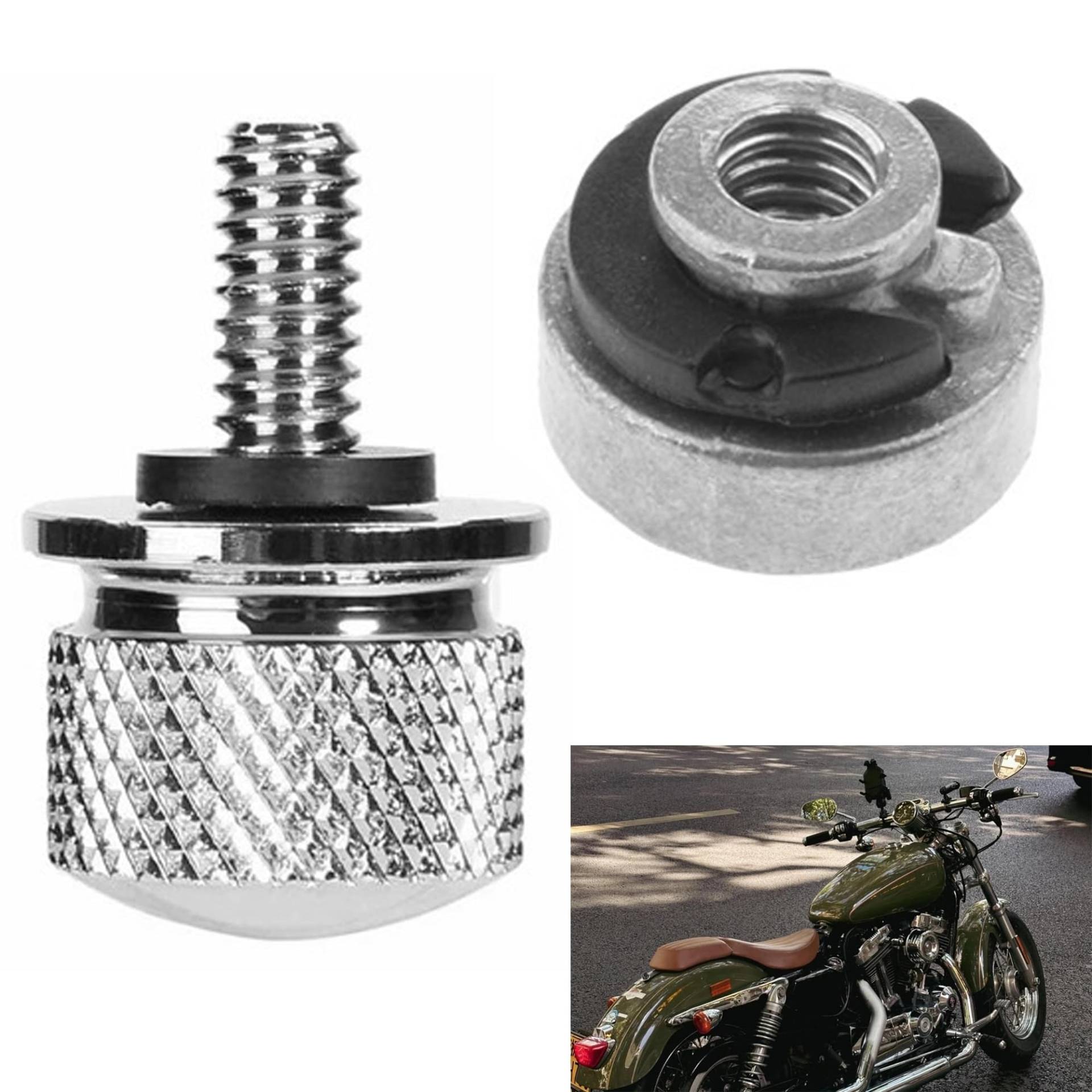 2 Stück Motorrad Sitzschrauben Set Motorrad Aluminium Sitz Schraube Aluminium Billet Chrom Ersatzschrauben Billet Chrom Motorrad Sitz für Sitzschraube des Motorrads mit Nuss(1/4"-20 Gewinde) (Sliber) von Bamyli