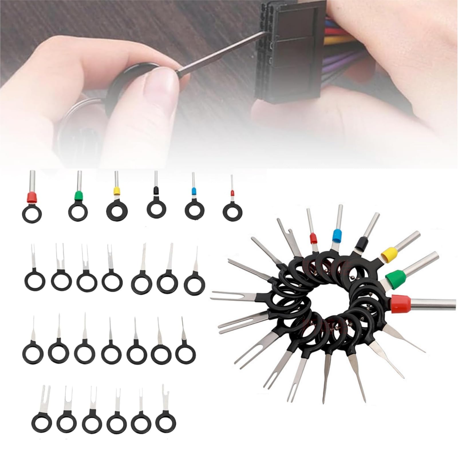 Bamyli 26 Stücke Terminal Ejector Kit für Auto Auspinnwerkzeug Kfz Set Entriegelungswerkzeug Auspinwerkzeug Autowerkzeug Auto Werkzeugset mit Schutzhülle für Meisten Steckverbinder Terminals von Bamyli