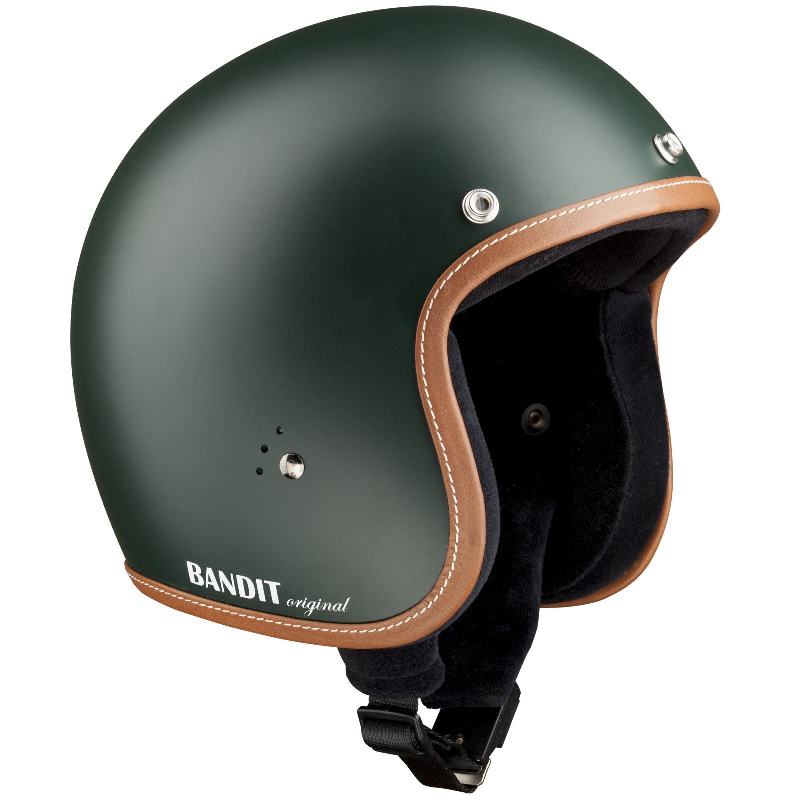 Bandit Helmets Jethelm premium kleine Bauweise Innenfutter Baumwolle Brillenschlaufe Sonnenschild, Größe:L(59-60cm), Farbe:gruen-matt von Band-It