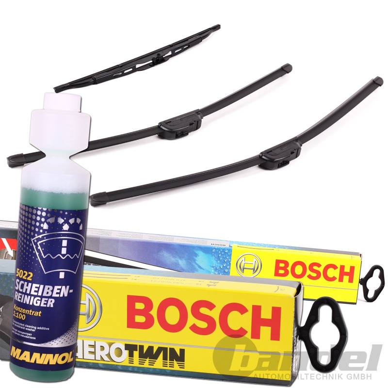 BOSCH AEROTWIN A620S VORNE + Heckwischer A403H + 250ml SCHEIBEN-REINIGER 1:100 von Bandel Automobiltechnik