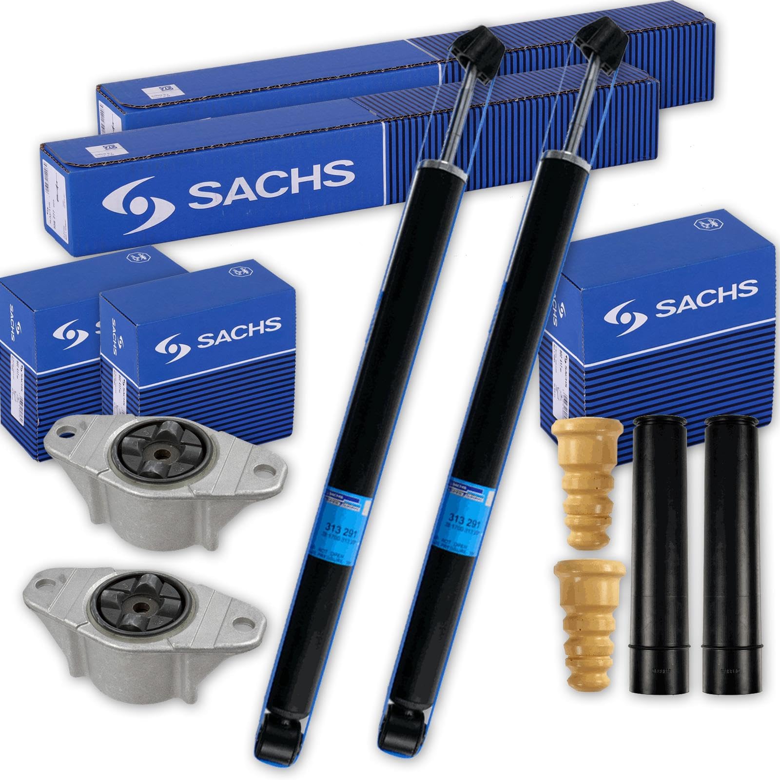 2x SACHS Stoßdämpfer + Domlager + Protection-Kit hinten passend für Focus II von BandelOne