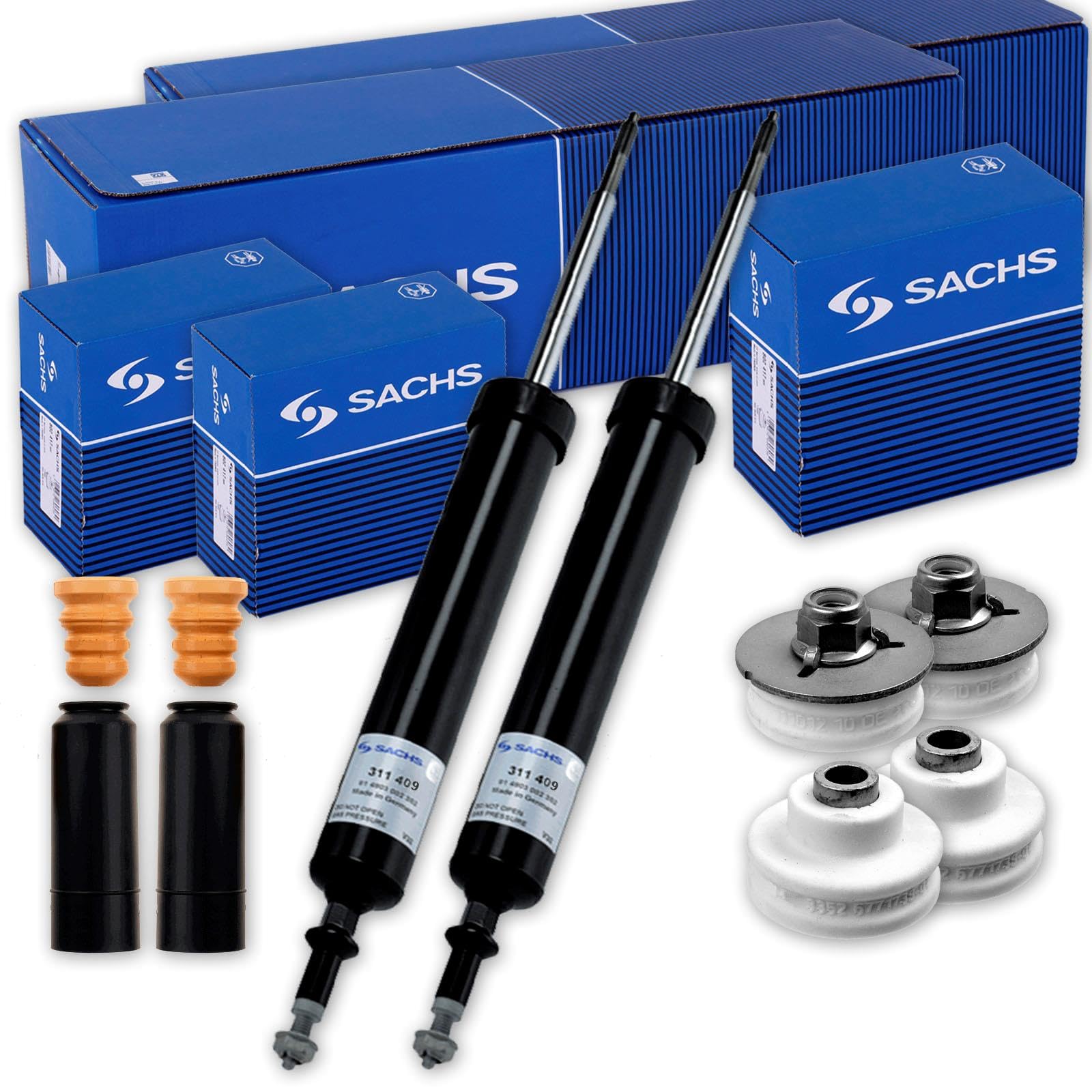 2x SACHS Stoßdämpfer + Domlager + Protection hinten passend für E81 E82 E90 E91 von BandelOne