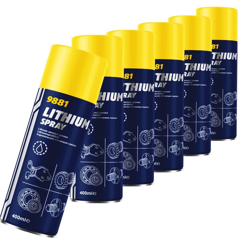 6x 400ml 9881 LITHIUM SPRAY SPRÜHFETT SCHMIERFETT FETTSPRAY LITHIUMSPRAY von BandelOne