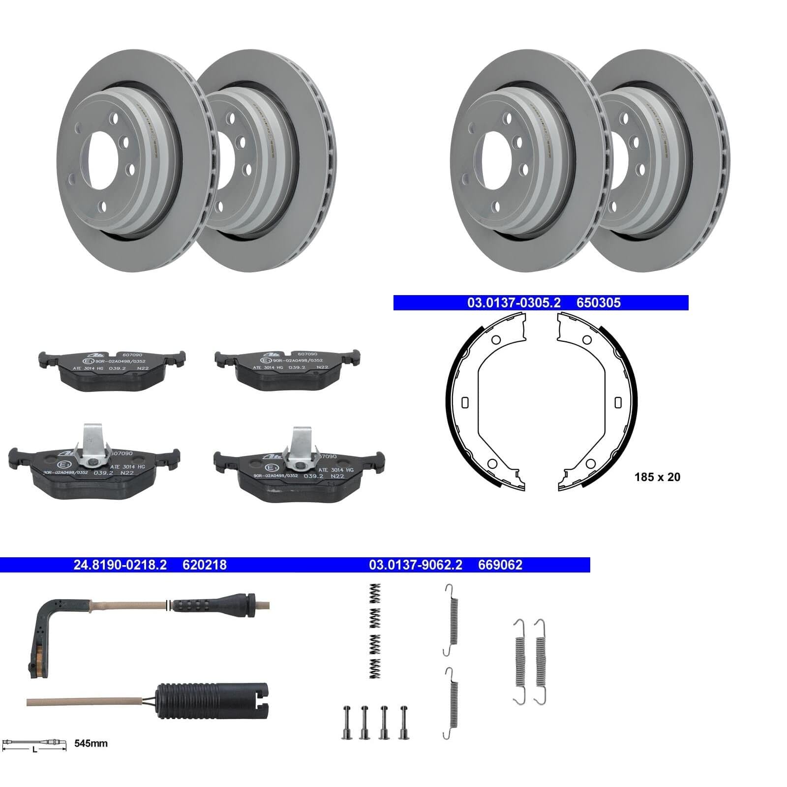 ATE Bremsscheiben + Beläge + Handbremse hinten passend für 5er E39 Limo von BandelOne