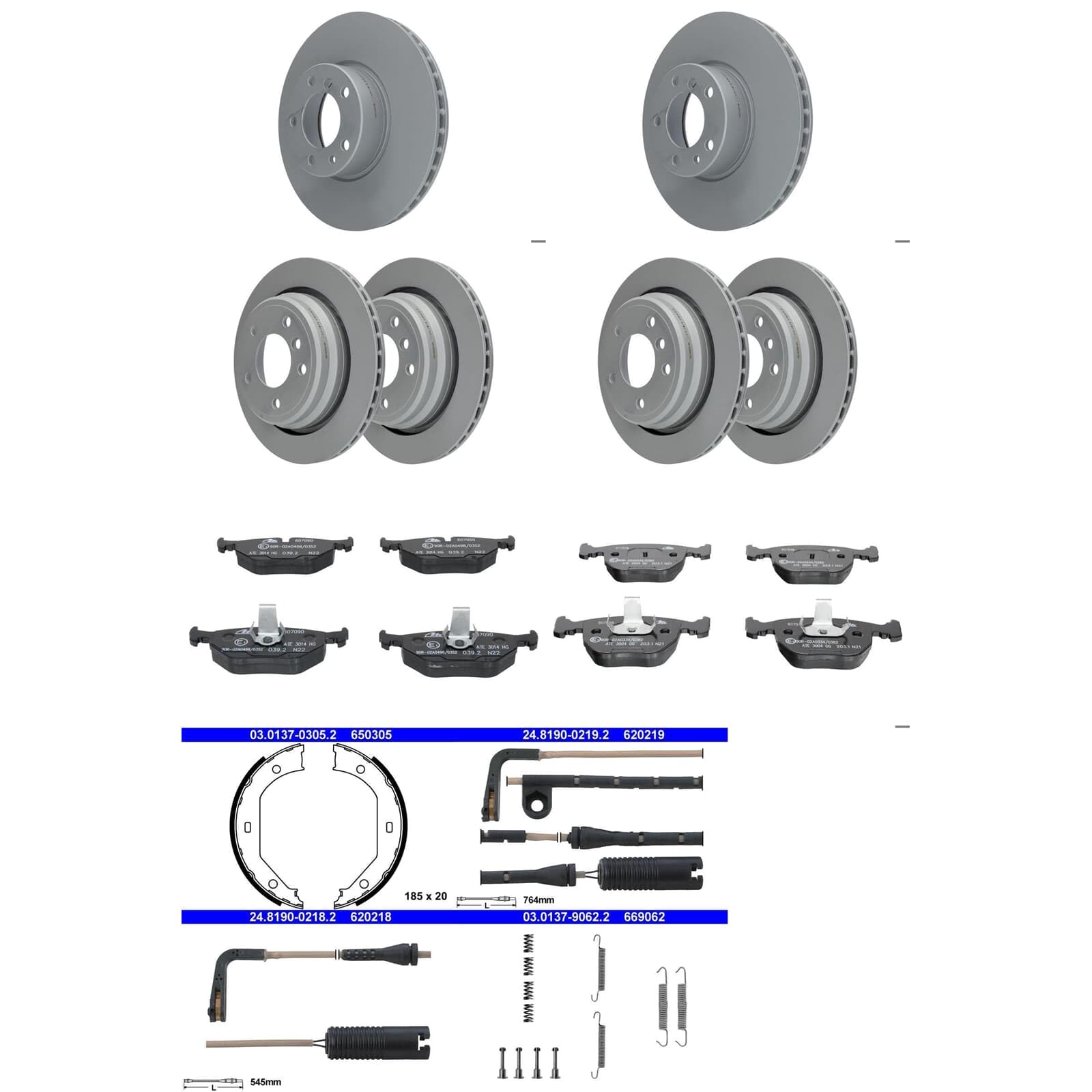 ATE Bremsscheiben + Beläge + Handbremse vorne + hinten passend für 5er E39 Limo von BandelOne