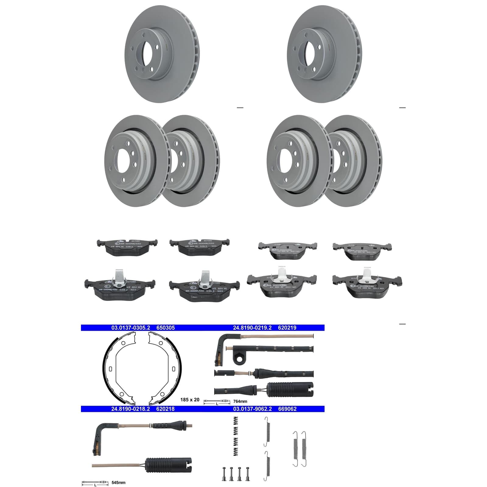ATE Bremsscheiben + Beläge + Handbremse vorne + hinten passend für 5er E39 Limo von BandelOne