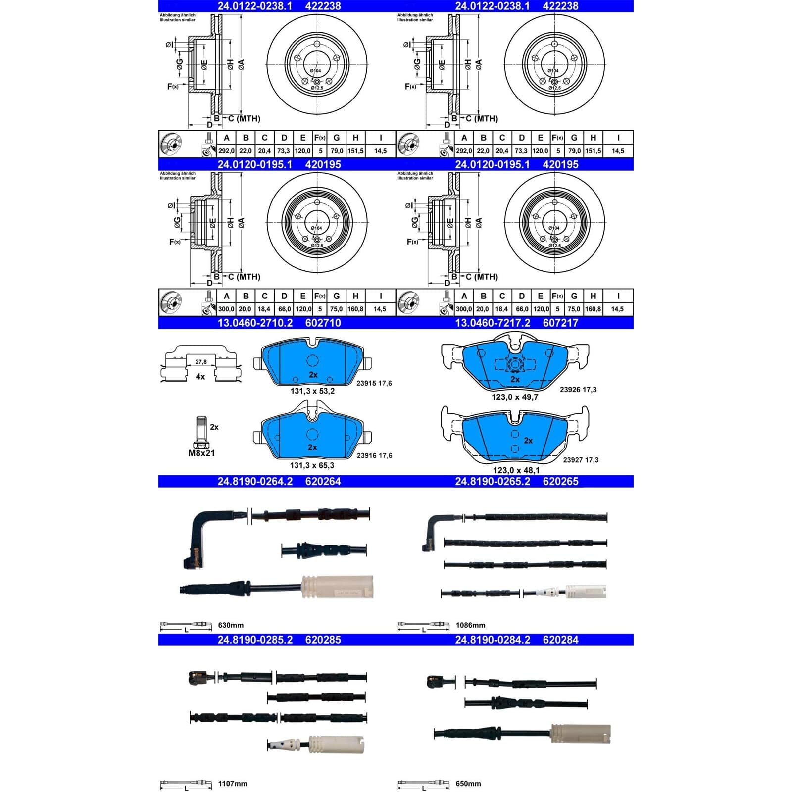 ATE Bremsscheiben + Beläge vorne + hinten passend für 1er E81 E87 nur 118d von BandelOne