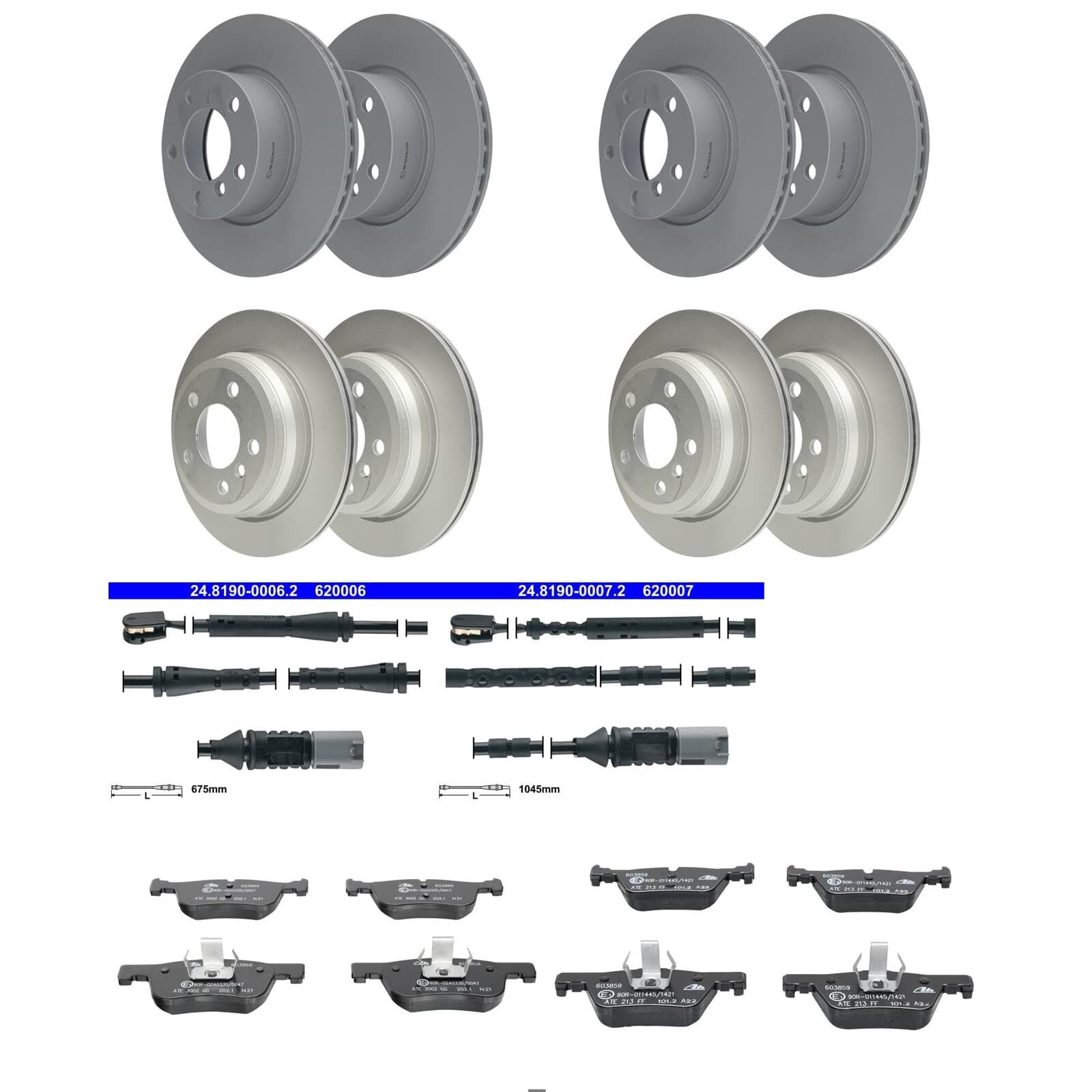 ATE Bremsscheiben + Beläge vorne + hinten passend für 3er F30 F31 F34 von BandelOne