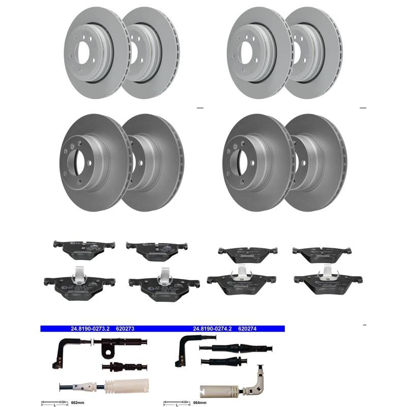 ATE Bremsscheiben + Beläge vorne + hinten passend für 5er E60 nur Limo von BandelOne