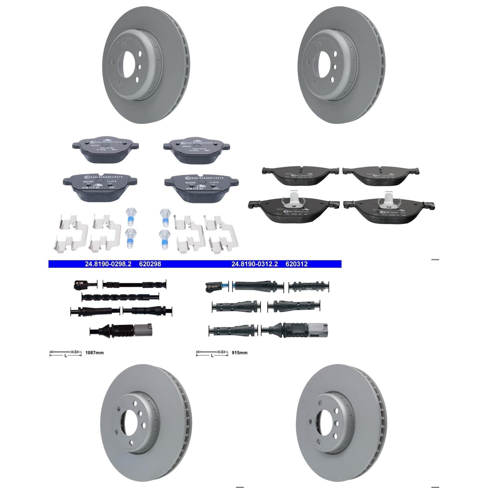 ATE Bremsscheiben + Beläge vorne + hinten passend für 6er F12 F13 F06 von BandelOne