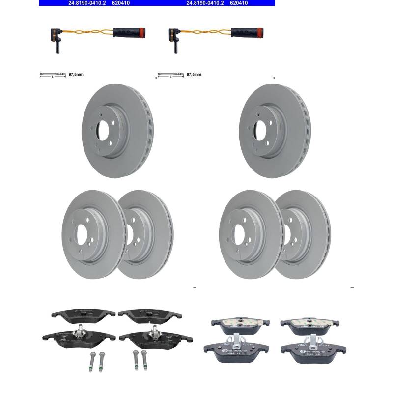 ATE Bremsscheiben + Beläge vorne + hinten passend für C-Klasse W204 von BandelOne