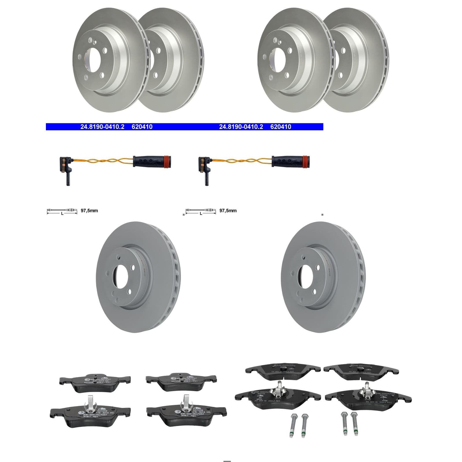 ATE Bremsscheiben + Beläge vorne + hinten passend für E-Klasse W212 von BandelOne