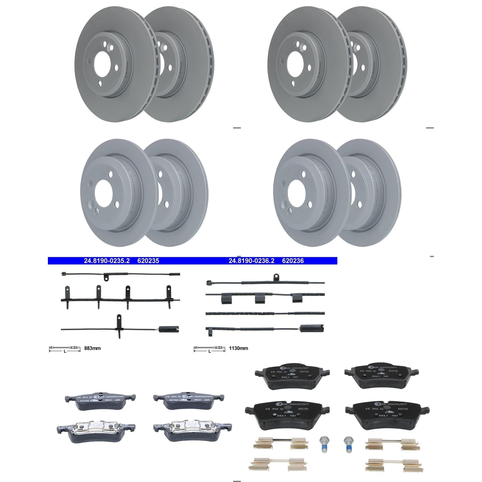 ATE Bremsscheiben + Beläge vorne + hinten passend für Mini R50 R53 R52 von BandelOne