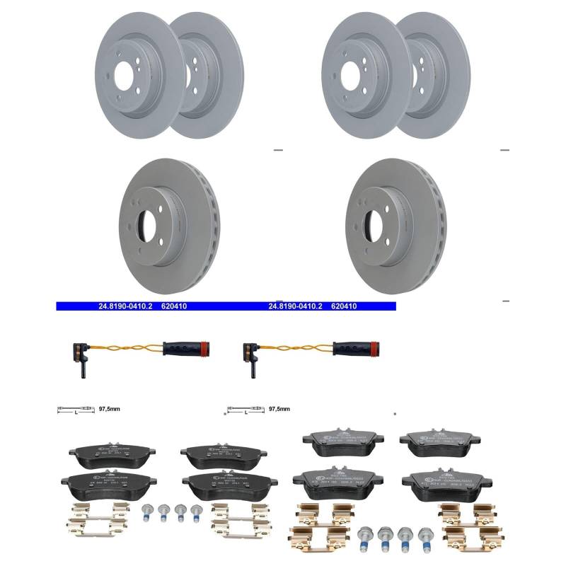 ATE Bremsscheiben + Beläge vorne + hinten passend für R172 SLK SLC von BandelOne