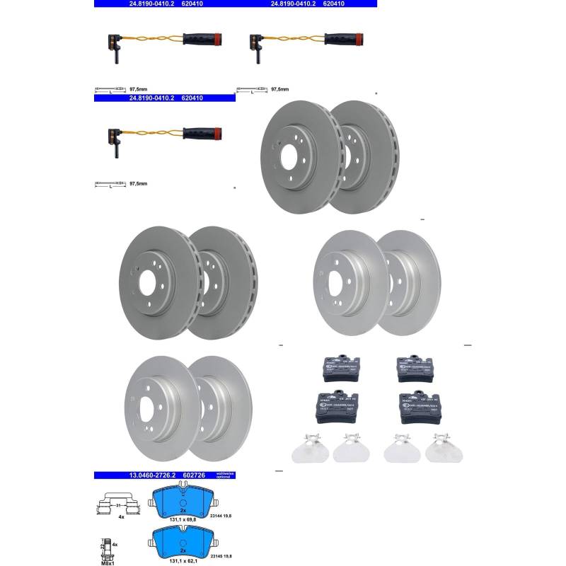 ATE Bremsscheiben + Beläge vorne + hinten passend für W203 W209 von BandelOne