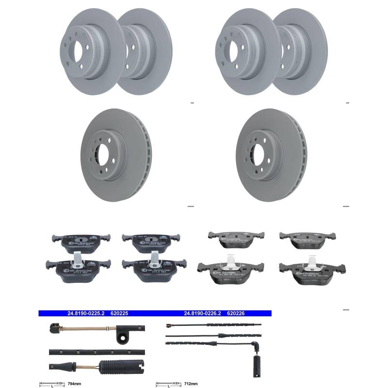 ATE Bremsscheiben + Beläge vorne + hinten passend für X5 E53 von BandelOne